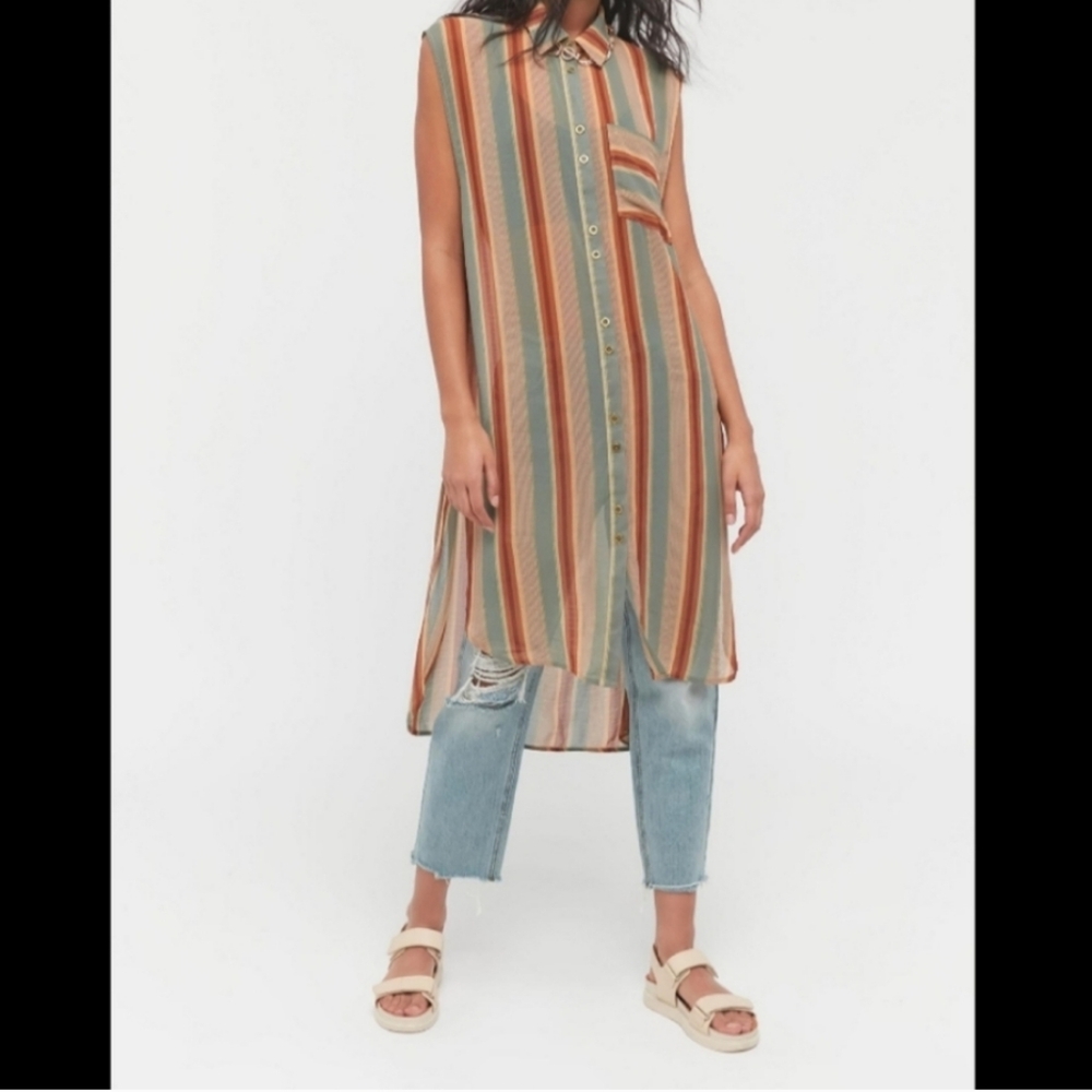 UO Urban Outfitters Mark Sheer Colorful Striped Sleeveless Tunic